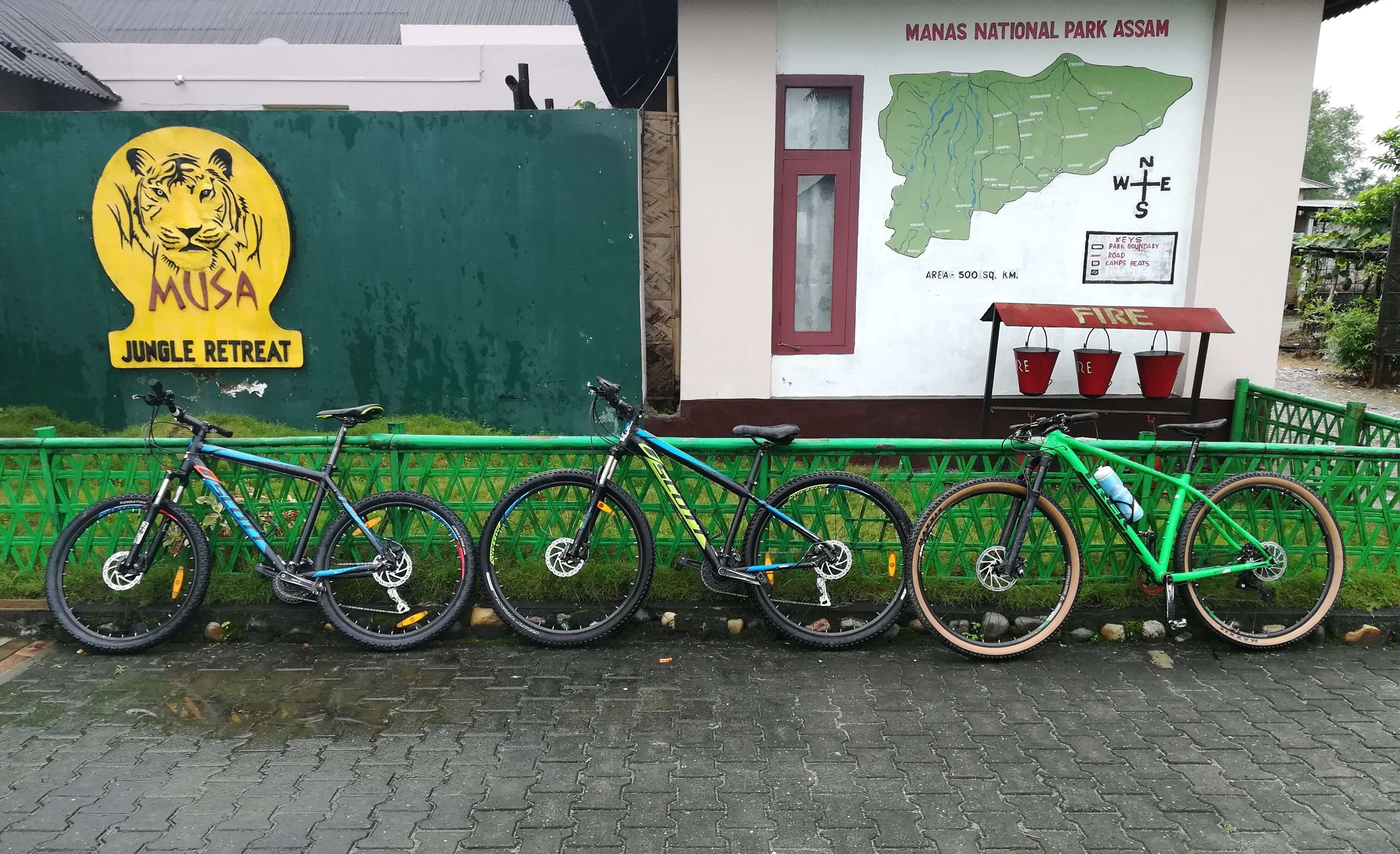 Cycles parked by a road